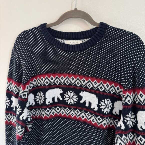 Aspen Sweater Mens XL Pullover Knit Polar Bear Fair Isle Holiday Christmas Blue - Picture 2 of 9